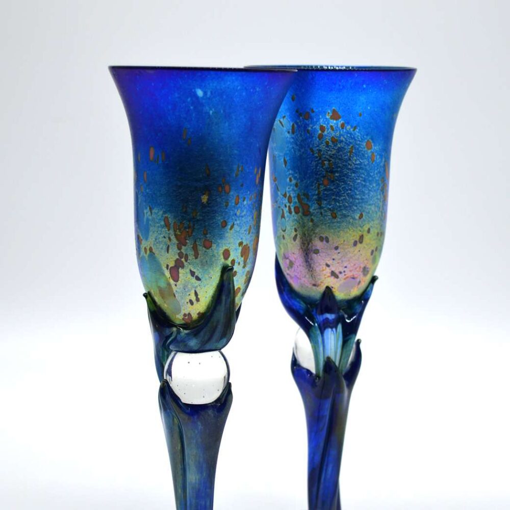SOLD - Colin Heaney Blue Purple Art Glass Wine Goblets