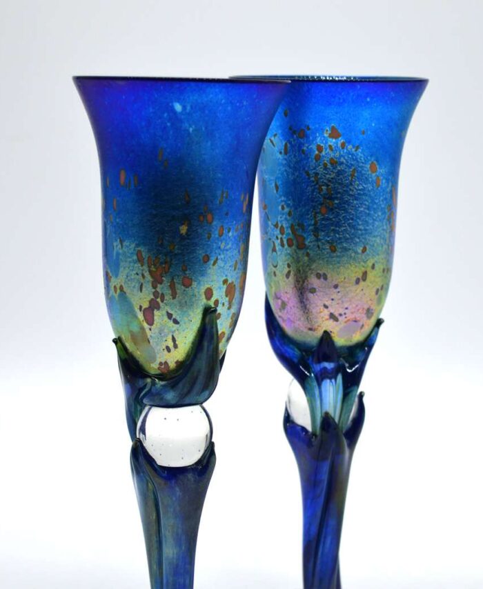 SOLD - Colin Heaney Blue Purple Art Glass Wine Goblets