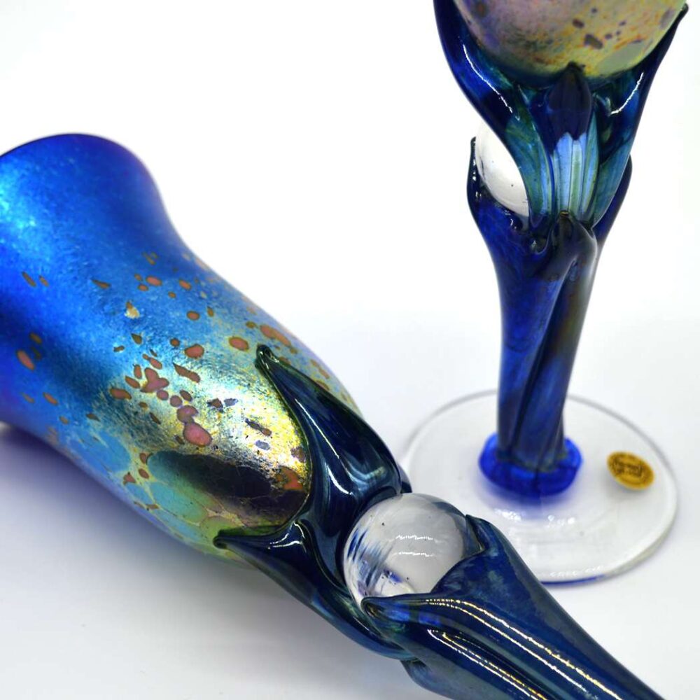 SOLD - Colin Heaney Blue Purple Art Glass Wine Goblets - Image 4